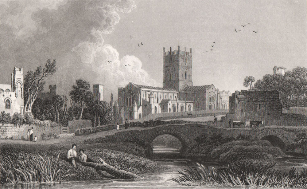 St. David's Cathedral, Pembrokeshire, Wales, by Henry Gastineau 1835 old print
